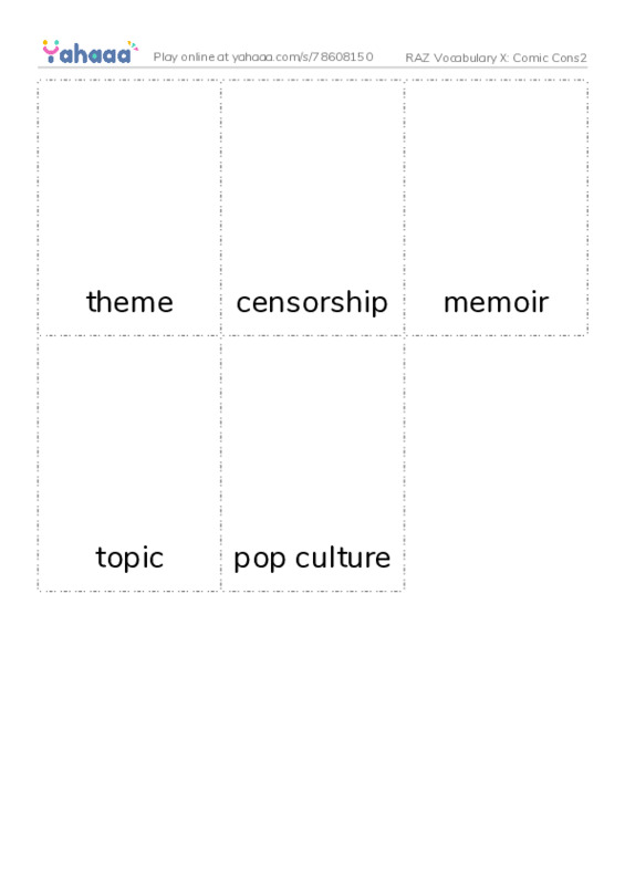 RAZ Vocabulary X: Comic Cons2 PDF flaschards with images