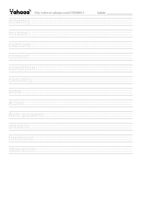 RAZ Vocabulary X: DDay PDF write between the lines worksheet