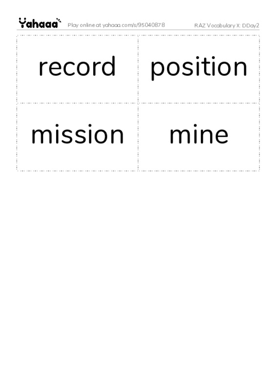 RAZ Vocabulary X: DDay2 PDF two columns flashcards