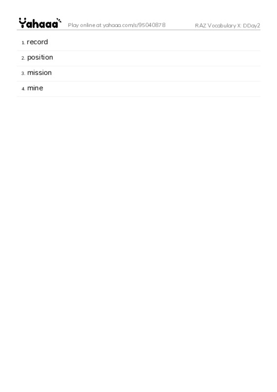 RAZ Vocabulary X: DDay2 PDF words glossary