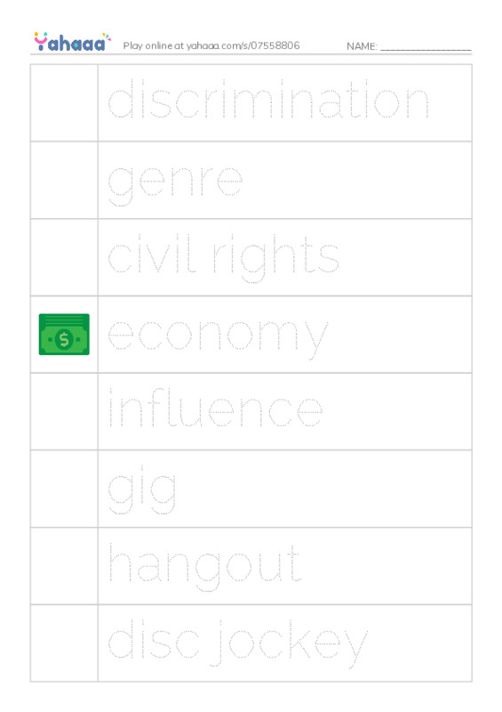 RAZ Vocabulary X: Early Moments in Rock Music PDF one column image words