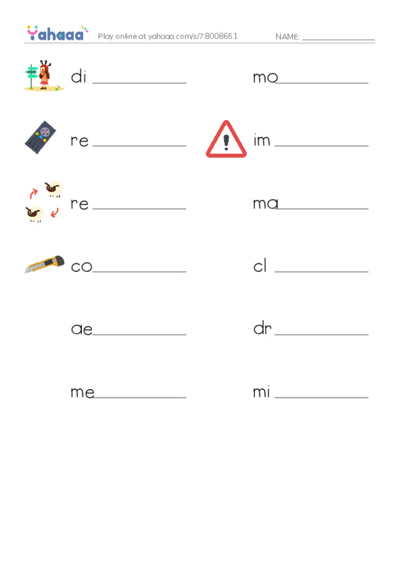 RAZ Vocabulary X: Fun By Remote Control PDF worksheet writing row