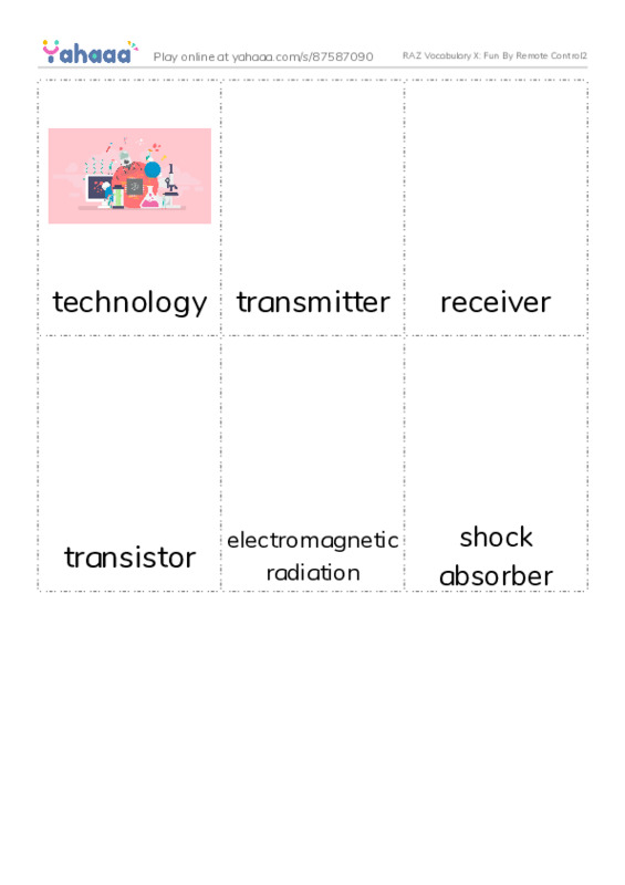 RAZ Vocabulary X: Fun By Remote Control2 PDF flaschards with images