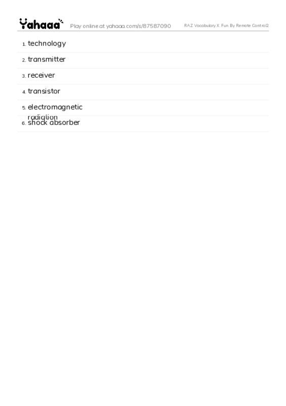 RAZ Vocabulary X: Fun By Remote Control2 PDF words glossary