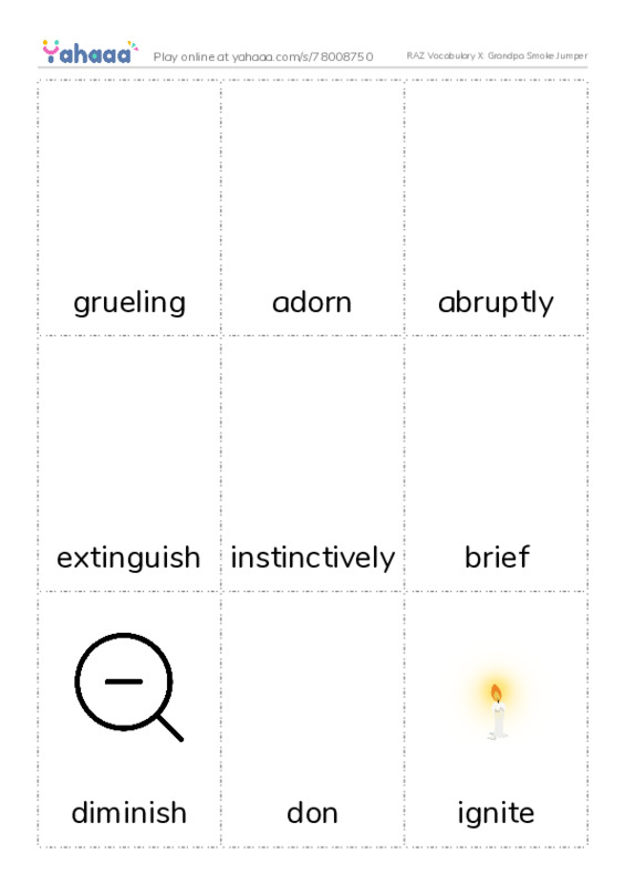 RAZ Vocabulary X: Grandpa Smoke Jumper PDF flaschards with images