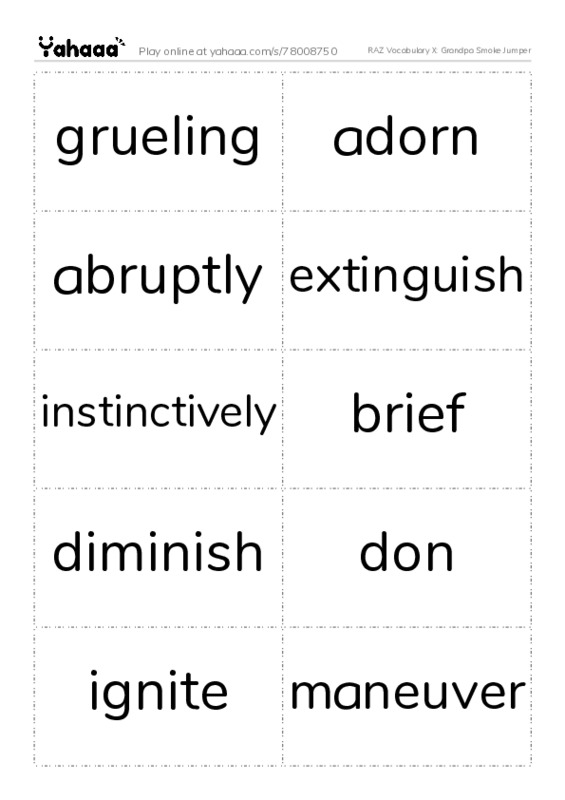 RAZ Vocabulary X: Grandpa Smoke Jumper PDF two columns flashcards