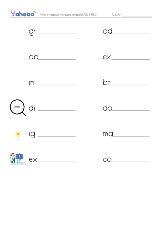 RAZ Vocabulary X: Grandpa Smoke Jumper PDF worksheet writing row