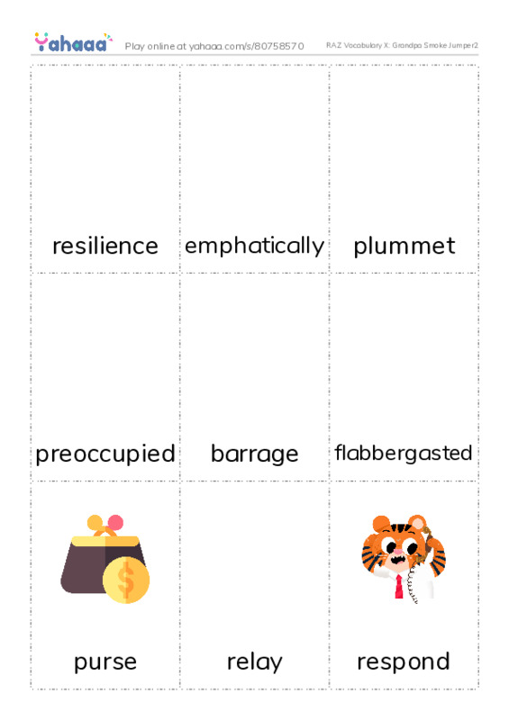 RAZ Vocabulary X: Grandpa Smoke Jumper2 PDF flaschards with images