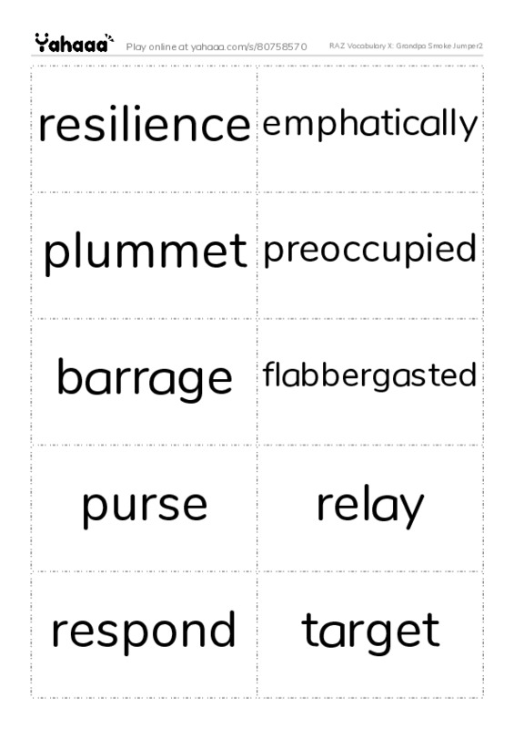 RAZ Vocabulary X: Grandpa Smoke Jumper2 PDF two columns flashcards