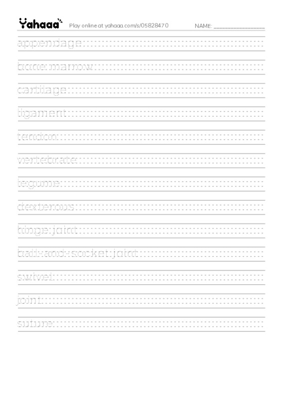 RAZ Vocabulary X: he Hard Stuff All About Bones PDF write between the lines worksheet