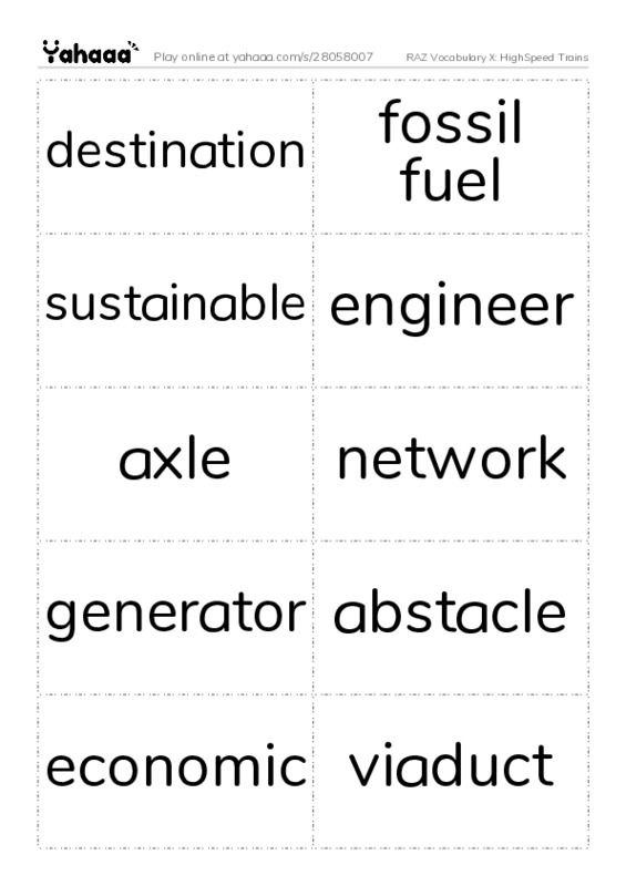 RAZ Vocabulary X: HighSpeed Trains PDF two columns flashcards