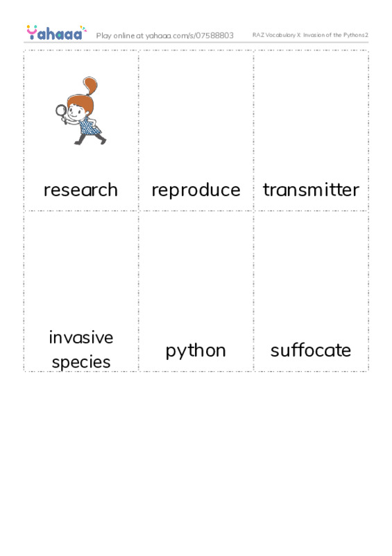 RAZ Vocabulary X: Invasion of the Pythons2 PDF flaschards with images
