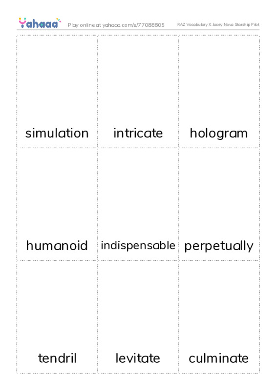 RAZ Vocabulary X: Jacey Nova Starship Pilot PDF flaschards with images