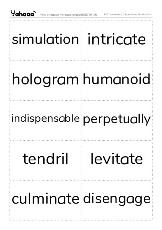 RAZ Vocabulary X: Jacey Nova Starship Pilot PDF two columns flashcards