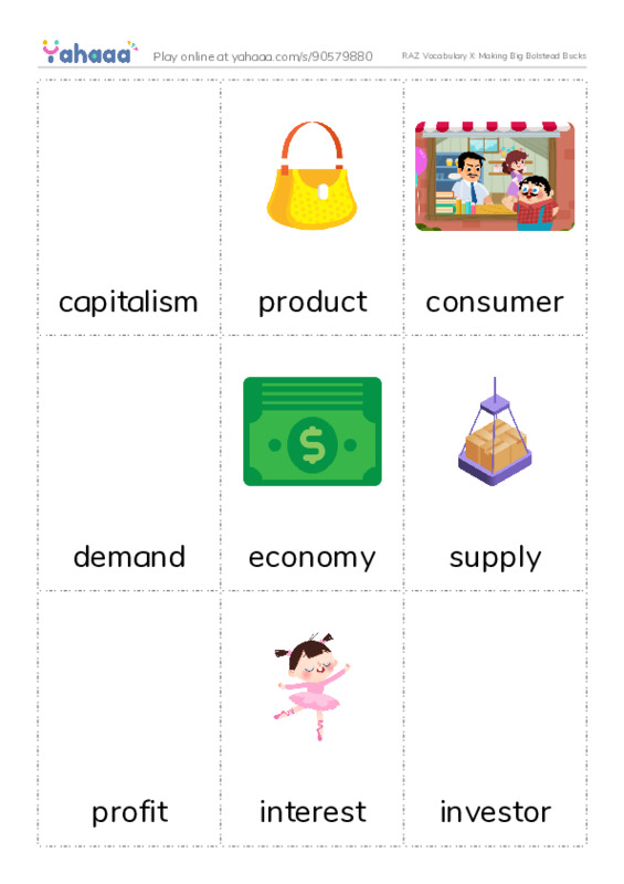 RAZ Vocabulary X: Making Big Bolstead Bucks PDF flaschards with images