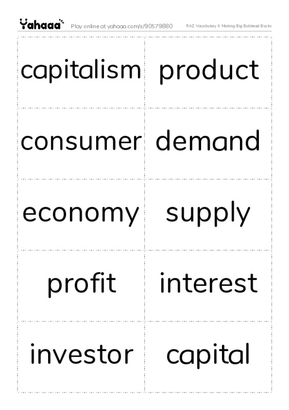 RAZ Vocabulary X: Making Big Bolstead Bucks PDF two columns flashcards
