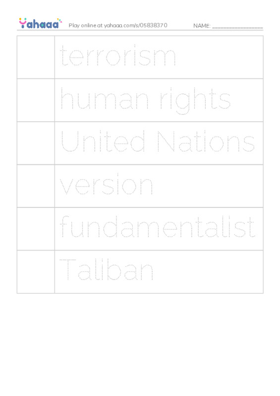 RAZ Vocabulary X: Malala the Brave2 PDF one column image words
