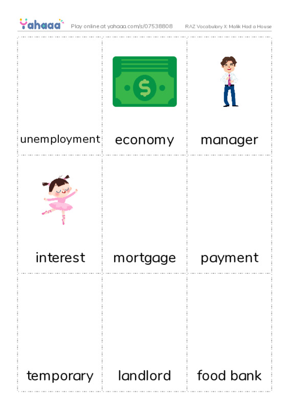RAZ Vocabulary X: Malik Had a House PDF flaschards with images