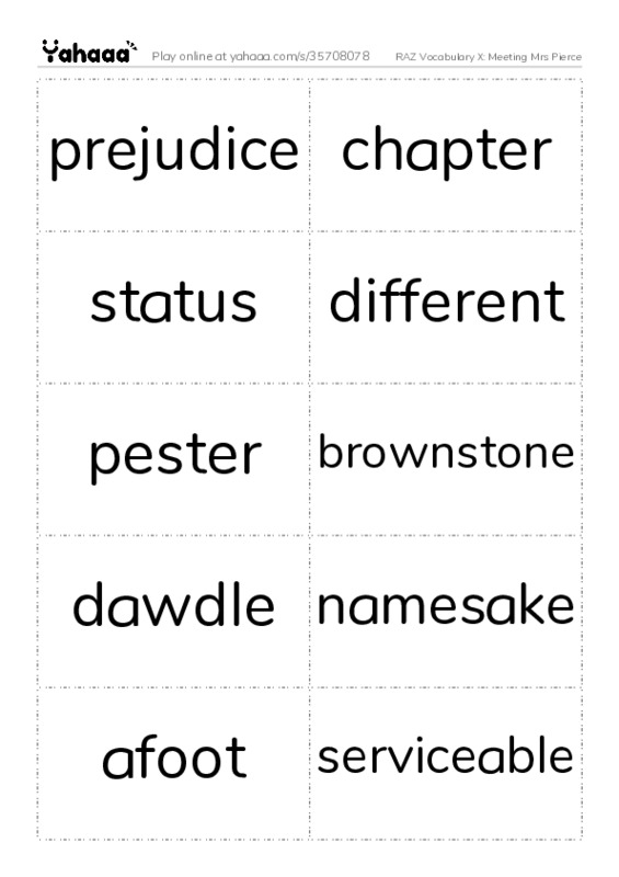 RAZ Vocabulary X: Meeting Mrs Pierce PDF two columns flashcards