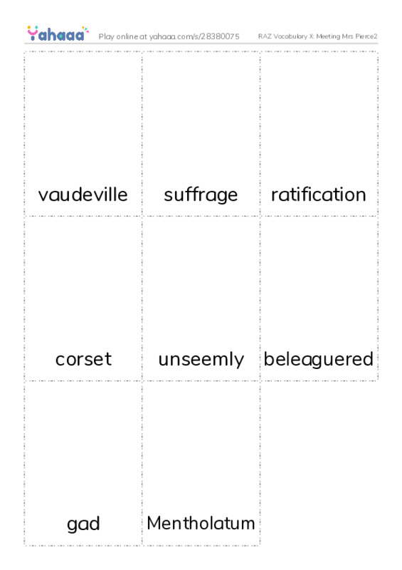 RAZ Vocabulary X: Meeting Mrs Pierce2 PDF flaschards with images