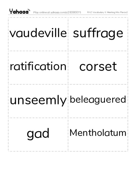 RAZ Vocabulary X: Meeting Mrs Pierce2 PDF two columns flashcards
