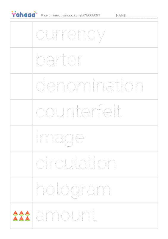 RAZ Vocabulary X: Money Money Money PDF one column image words