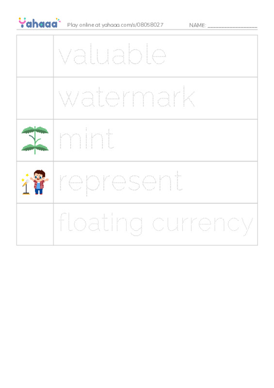 RAZ Vocabulary X: Money Money Money2 PDF one column image words