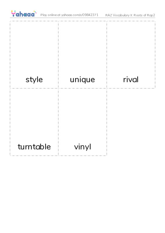 RAZ Vocabulary X: Roots of Rap2 PDF flaschards with images