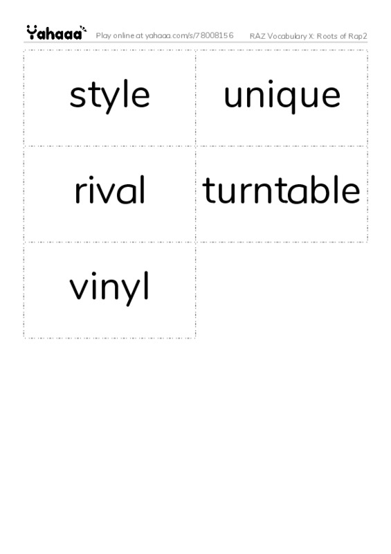 RAZ Vocabulary X: Roots of Rap2 PDF two columns flashcards