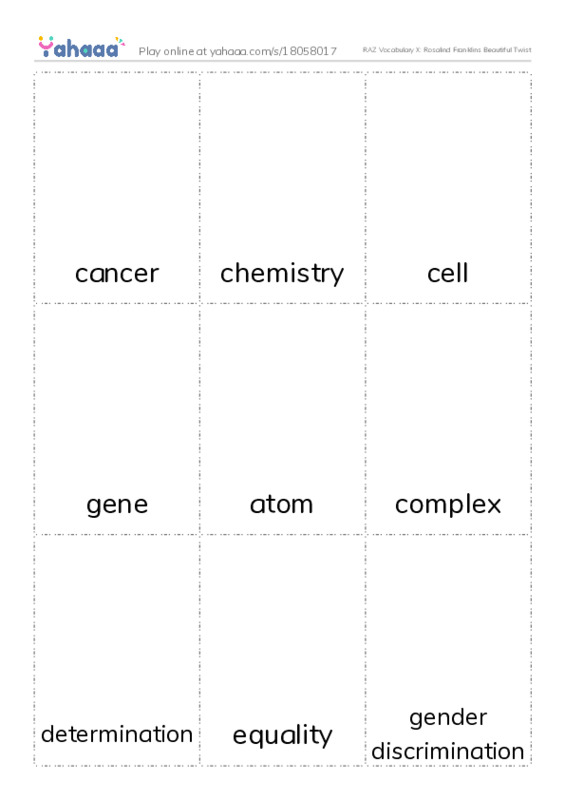 RAZ Vocabulary X: Rosalind Franklins Beautiful Twist PDF flaschards with images