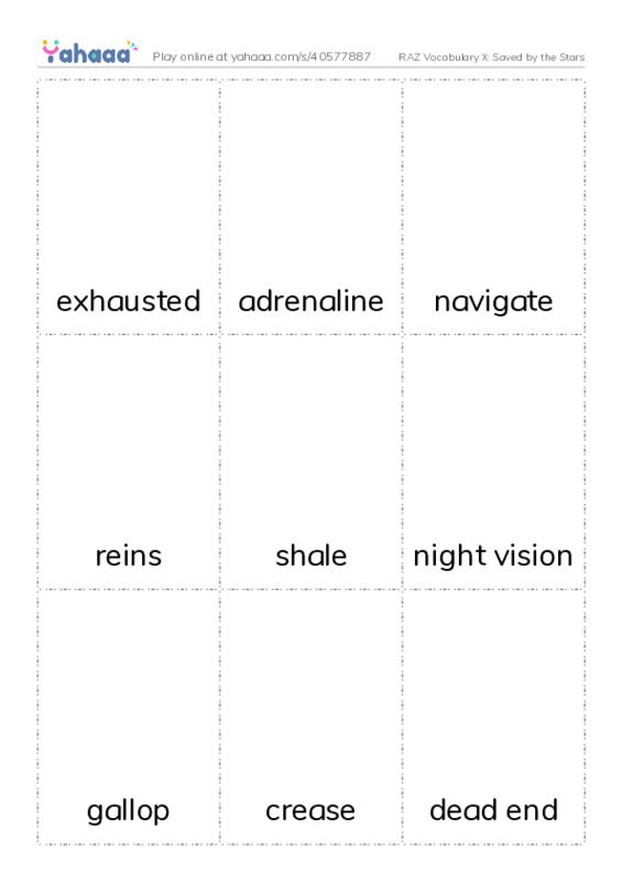 RAZ Vocabulary X: Saved by the Stars PDF flaschards with images