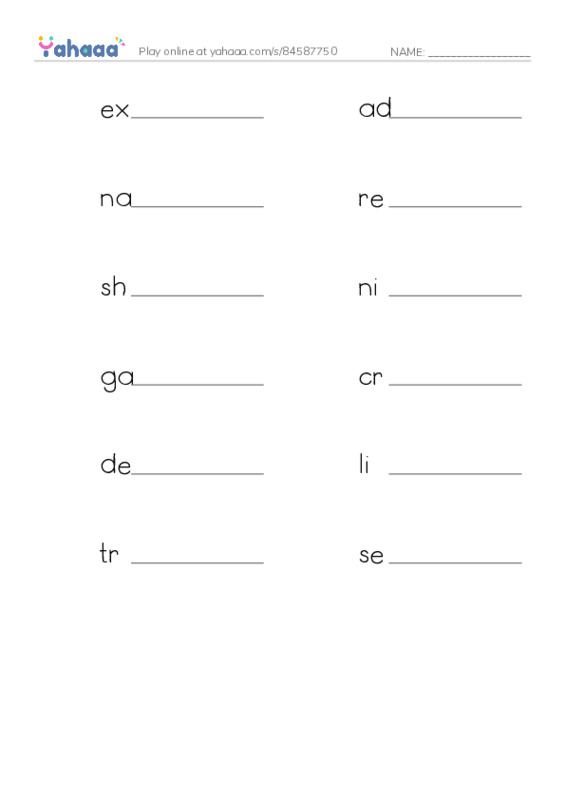 RAZ Vocabulary X: Saved by the Stars PDF worksheet writing row