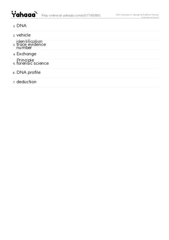 RAZ Vocabulary X: Seeing the Evidence Forensic Scientists at Work2 PDF words glossary