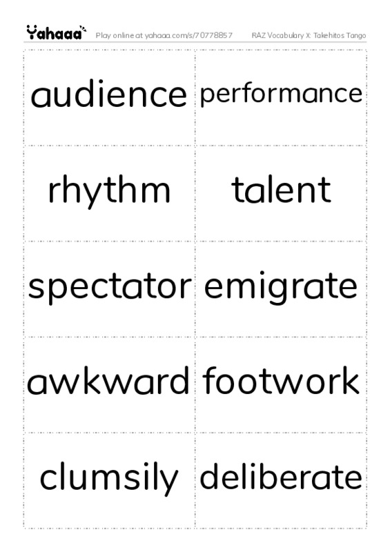RAZ Vocabulary X: Takehitos Tango PDF two columns flashcards