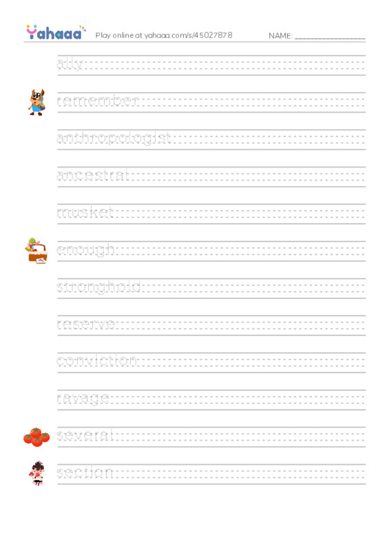 RAZ Vocabulary X: The Algonquins PDF write between the lines worksheet