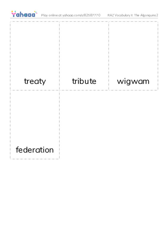 RAZ Vocabulary X: The Algonquins2 PDF flaschards with images