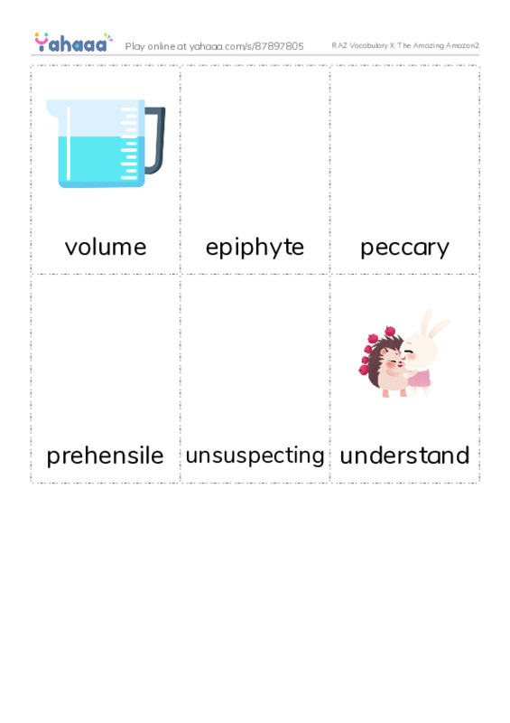 RAZ Vocabulary X: The Amazing Amazon2 PDF flaschards with images