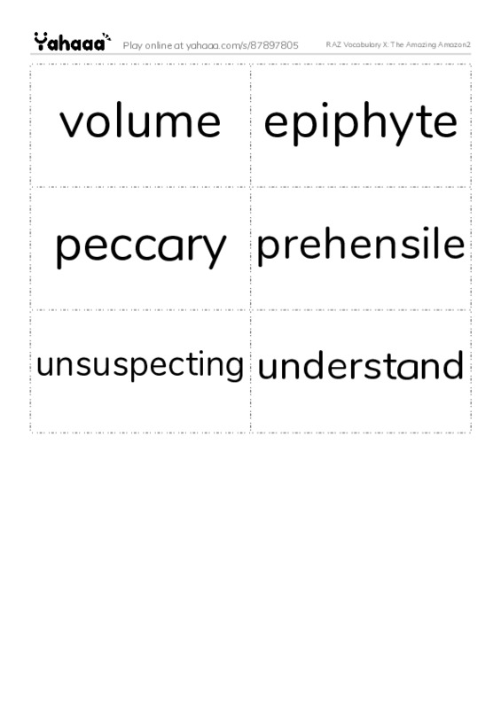 RAZ Vocabulary X: The Amazing Amazon2 PDF two columns flashcards