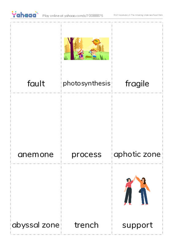RAZ Vocabulary X: The Amazing Undersea Food Web PDF flaschards with images