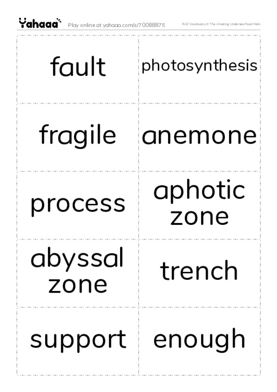 RAZ Vocabulary X: The Amazing Undersea Food Web PDF two columns flashcards