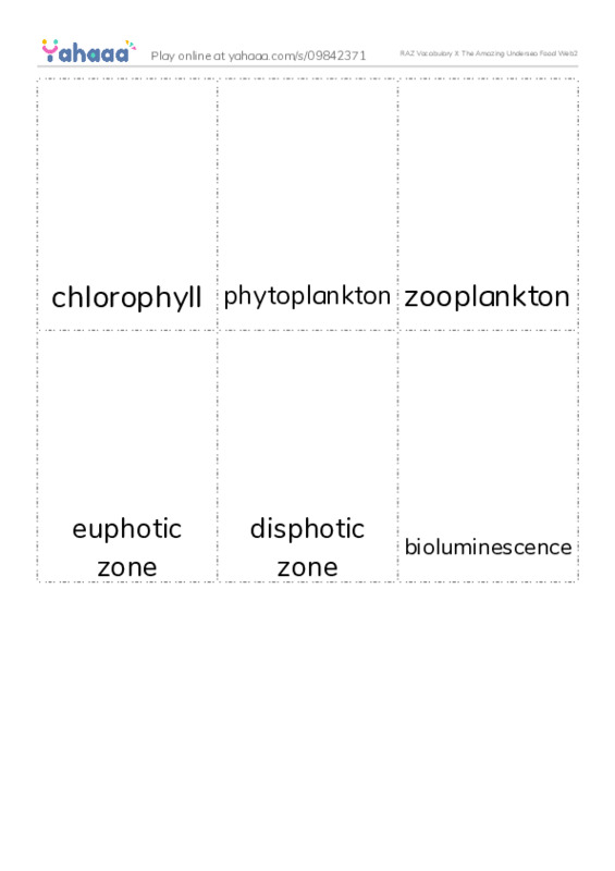 RAZ Vocabulary X: The Amazing Undersea Food Web2 PDF flaschards with images