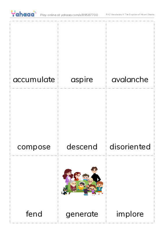 RAZ Vocabulary X: The Eruption of Mount Shasta PDF flaschards with images