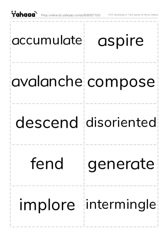 RAZ Vocabulary X: The Eruption of Mount Shasta PDF two columns flashcards