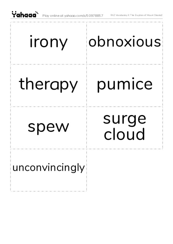 RAZ Vocabulary X: The Eruption of Mount Shasta2 PDF two columns flashcards
