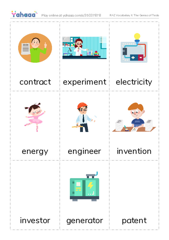 RAZ Vocabulary X: The Genius of Tesla PDF flaschards with images