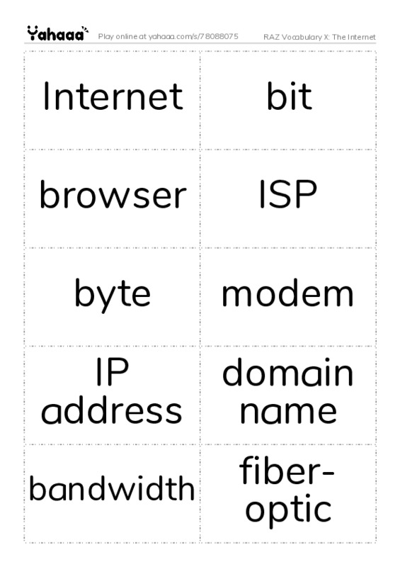 RAZ Vocabulary X: The Internet PDF two columns flashcards