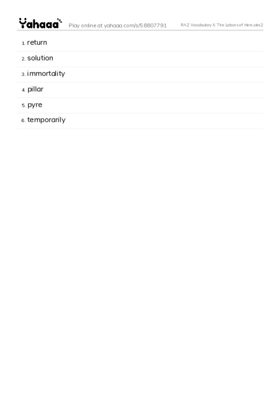 RAZ Vocabulary X: The Labors of Hercules2 PDF words glossary