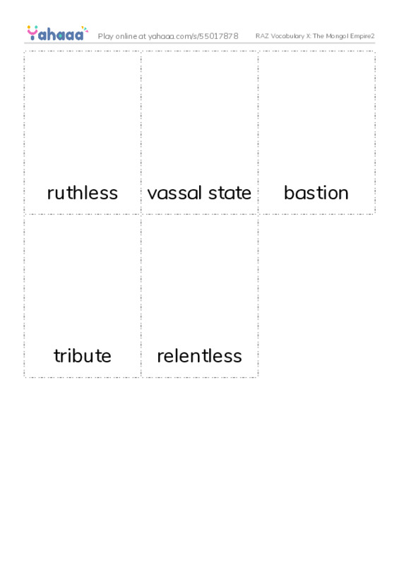 RAZ Vocabulary X: The Mongol Empire2 PDF flaschards with images