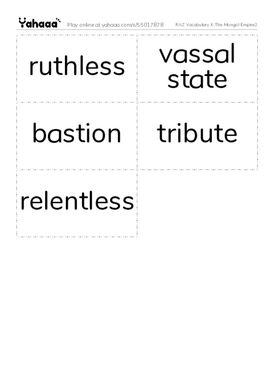 RAZ Vocabulary X: The Mongol Empire2 PDF two columns flashcards