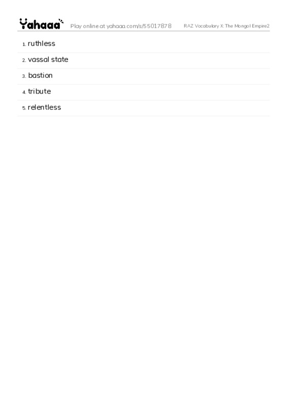 RAZ Vocabulary X: The Mongol Empire2 PDF words glossary